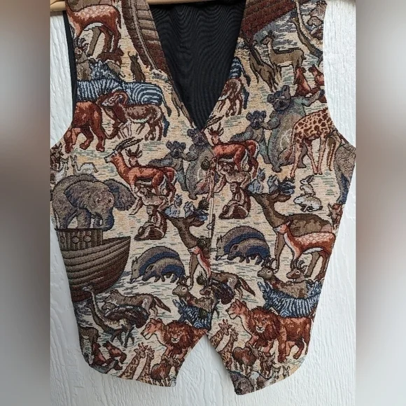 Vintage Bobbie Brooks Noah's Ark Animals Tapestry Vest Women's Size Medium - Picture 5 of 7